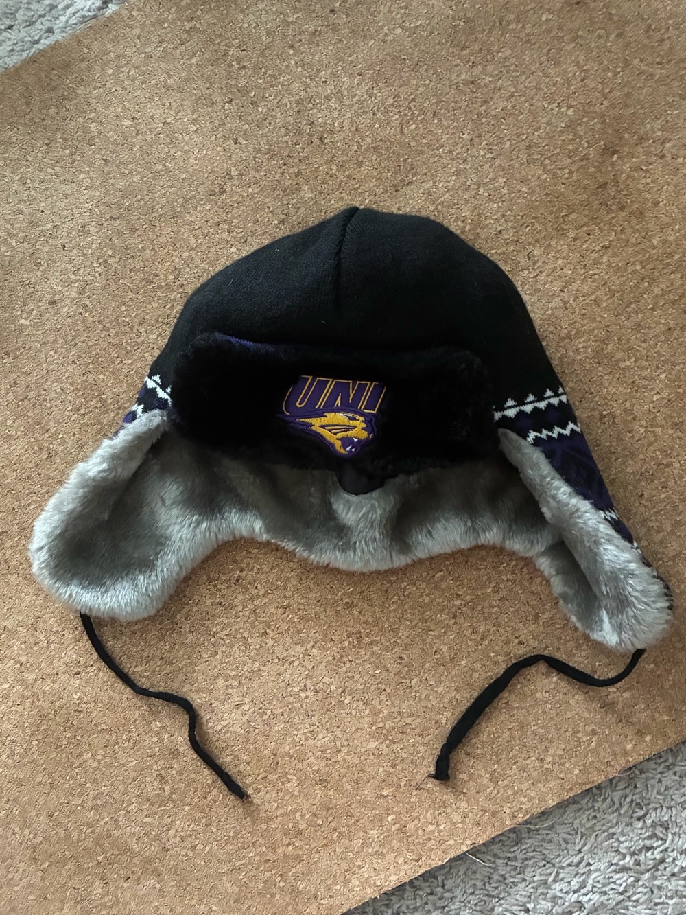Black & Gray Faux-Fur Trapper Hat UNI Panthers